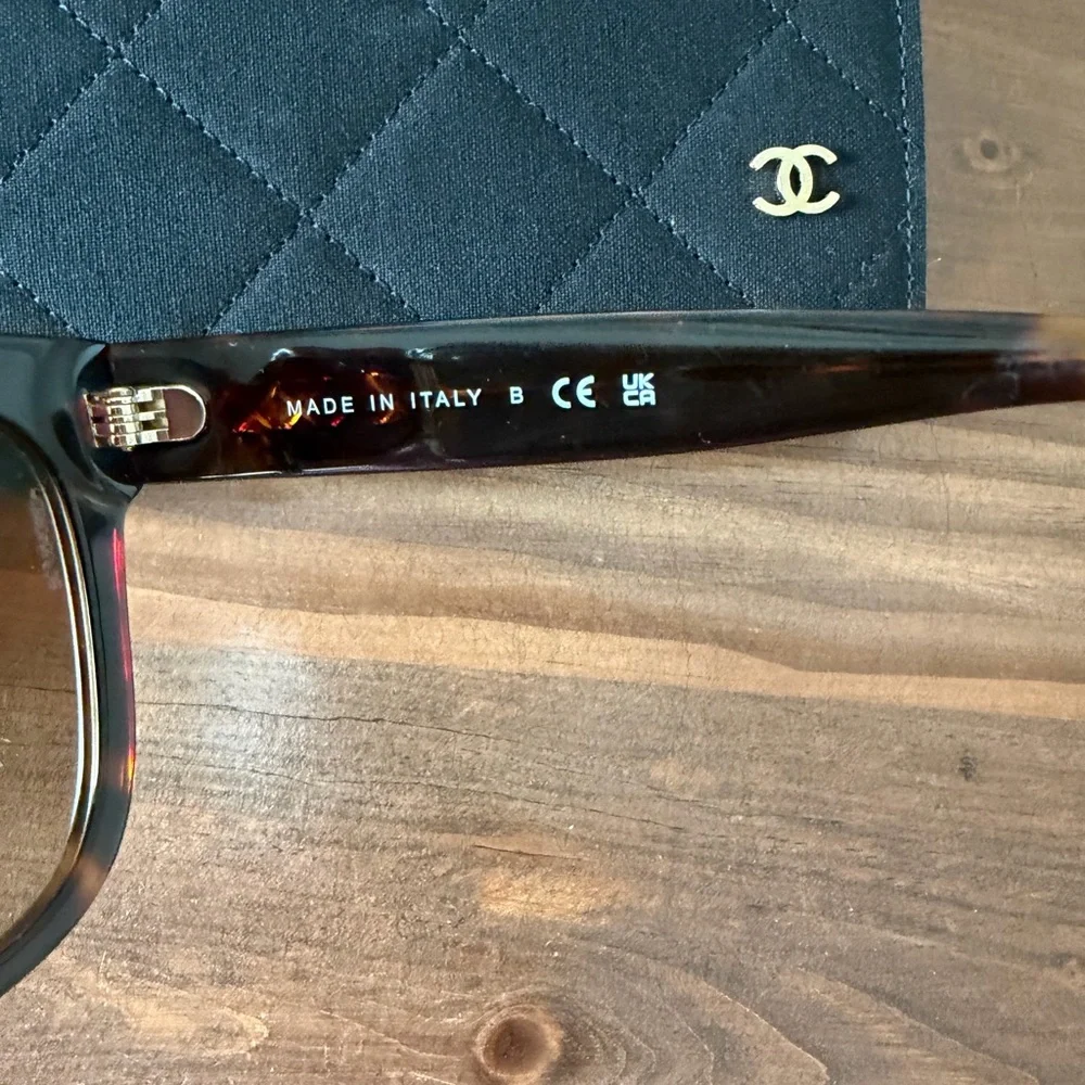 CHANEL Dark Tortoise Sunglasses with Gold Logo Accent